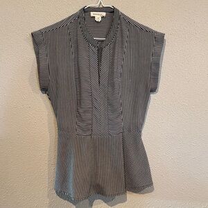 Monteau Cap Sleeve Peplum Blouse with Mandarin Collar